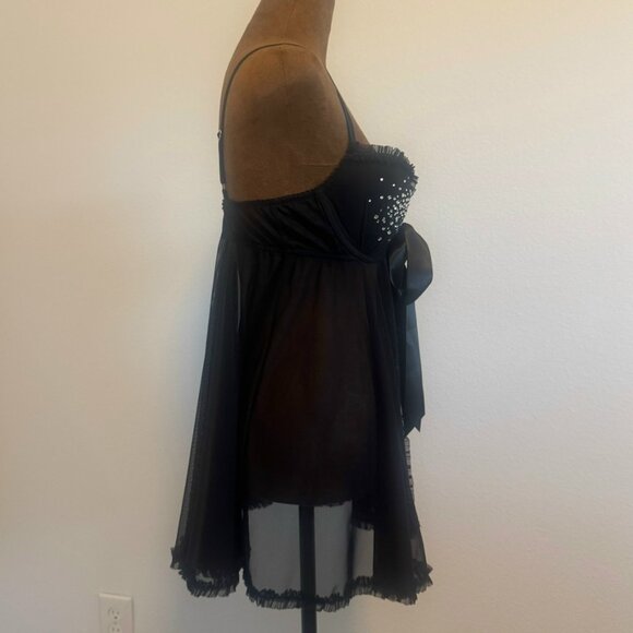 Victoria's Secret Black Sheer Front Rhinestone Bra Babydoll Slip Size 36C - Picture 6 of 12
